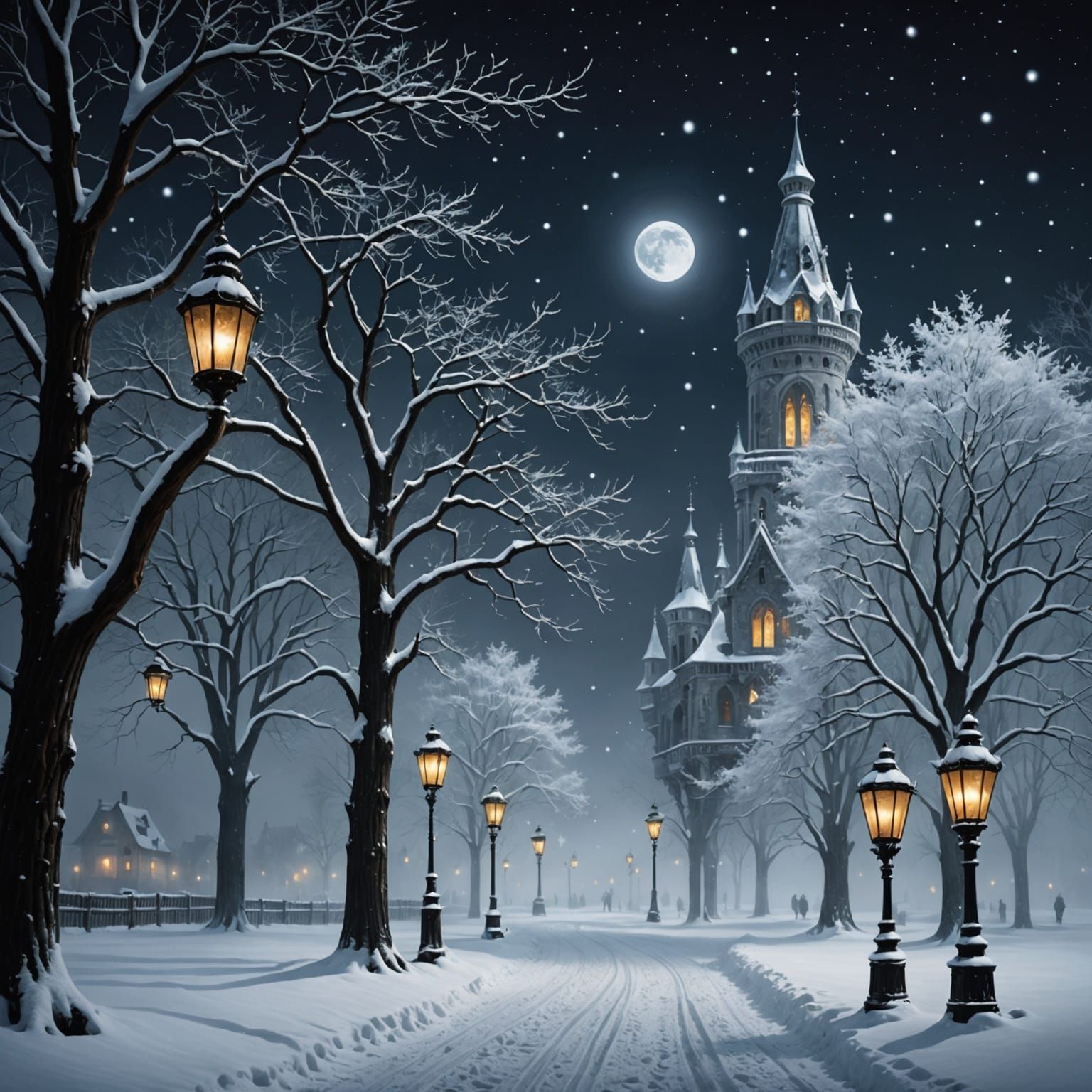 Mystical Winter Landscape with Gothic Ice Sculptures