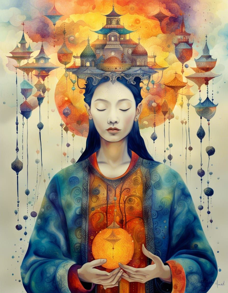 Surreal Utopian Fantasy Landscape in Pointillism