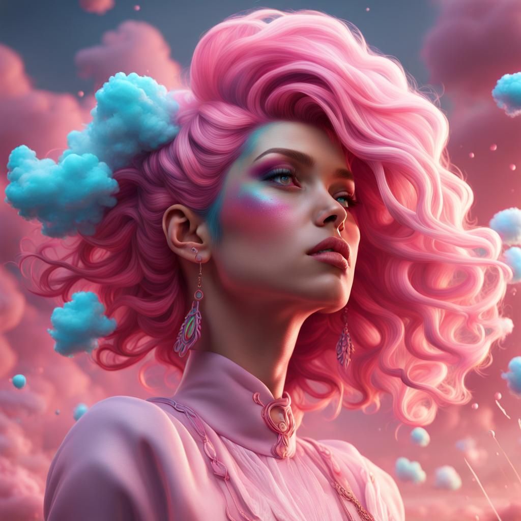 Fantastical Cotton Candy Hair in Matte Painting Style
