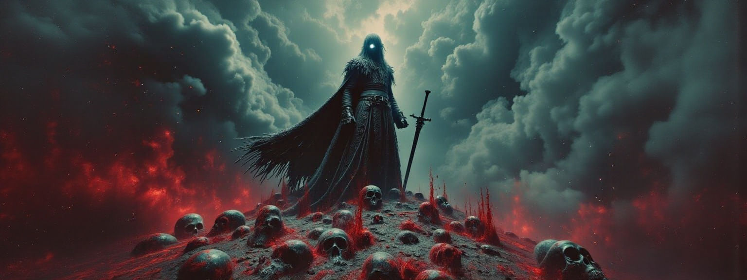 Viking Warrior on Skull Mountain as Impasto Painting