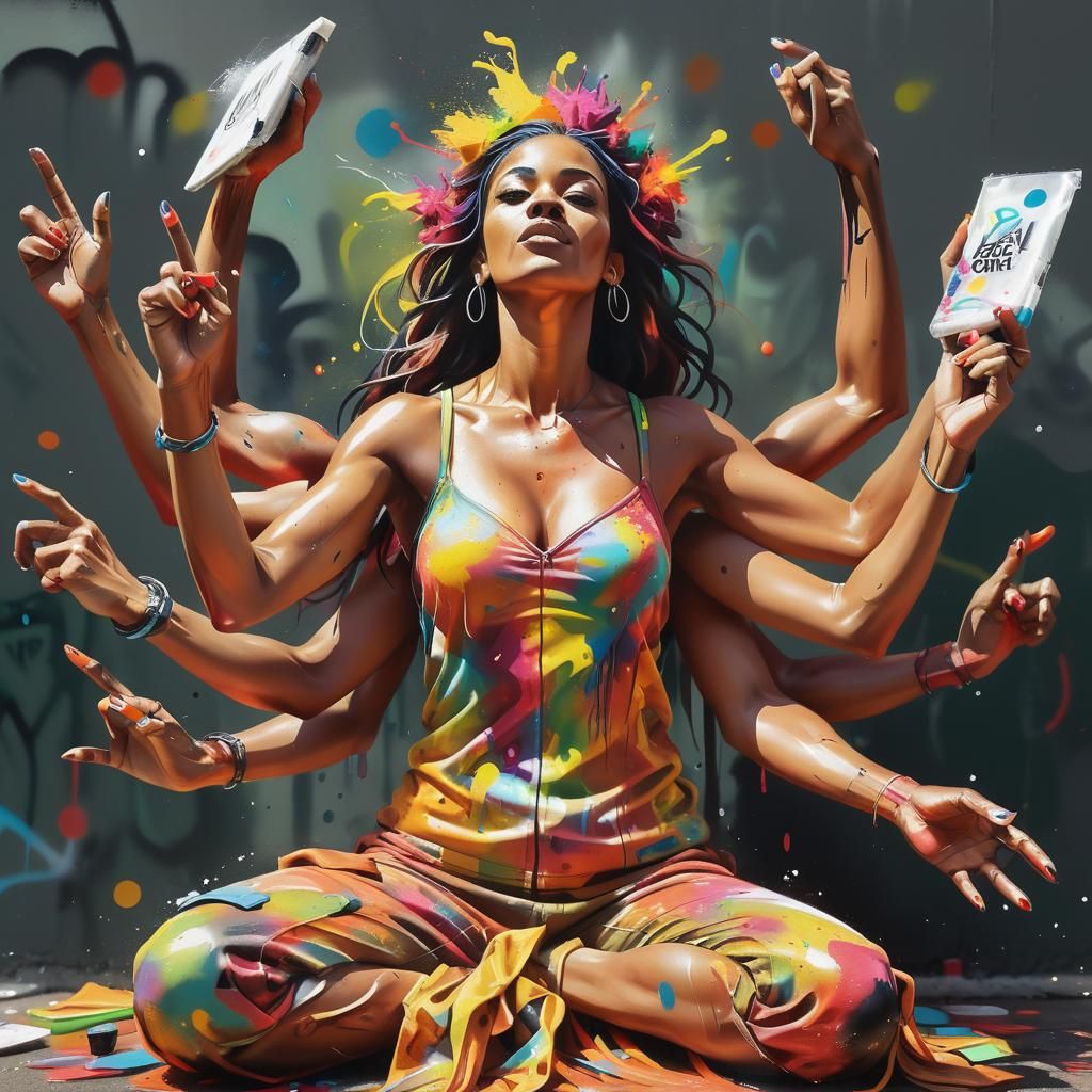 Polychromatic Street Art Woman in Lively City