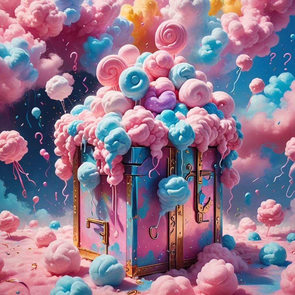 Cotton Candy Box in a Whimsical Oil Painting