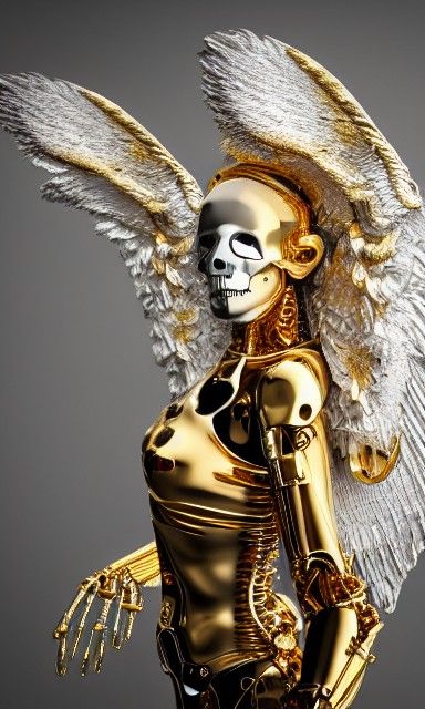 Angelic Cyborg with Metallic Face and Wings