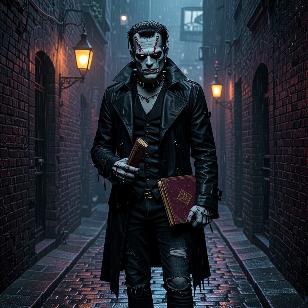 Gothic Emo Frankenstein's Monster in Moody Alley