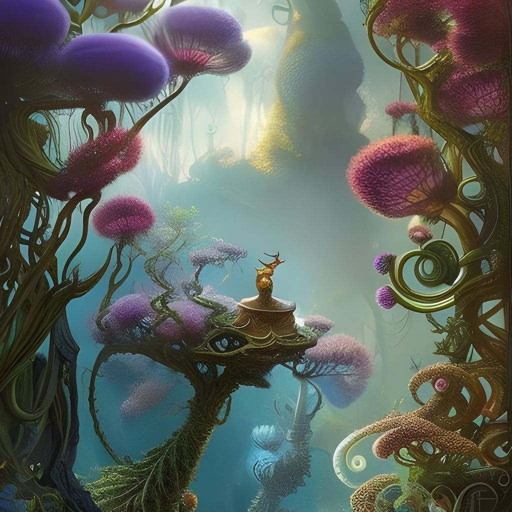 Summer Fairy Garden with Mythological Creatures