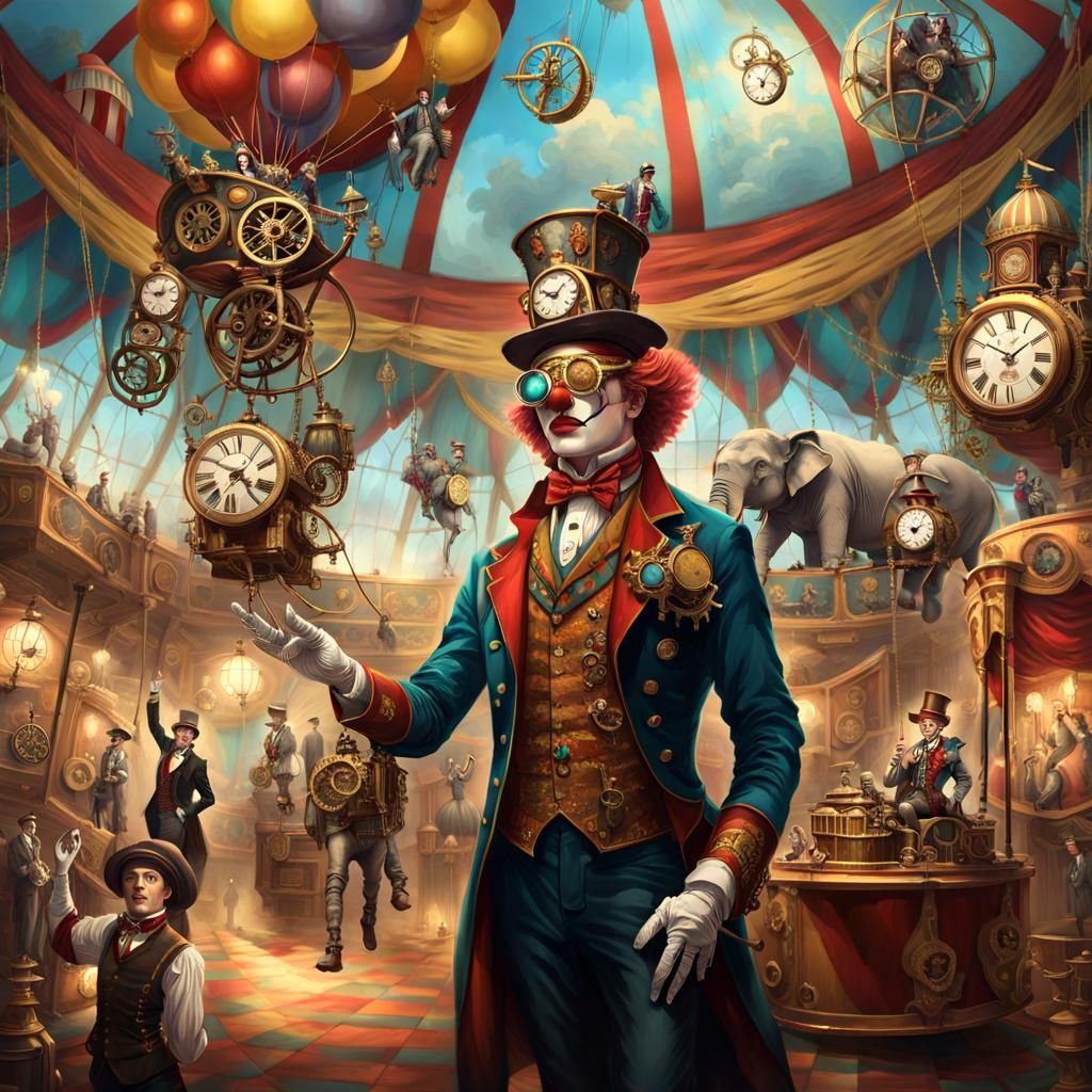 Steampunk Circus Concept Art in Retro-Futuristic Style
