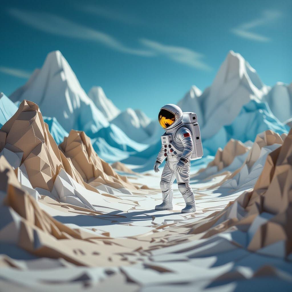 Astronaut on Paper Planet Diorama
