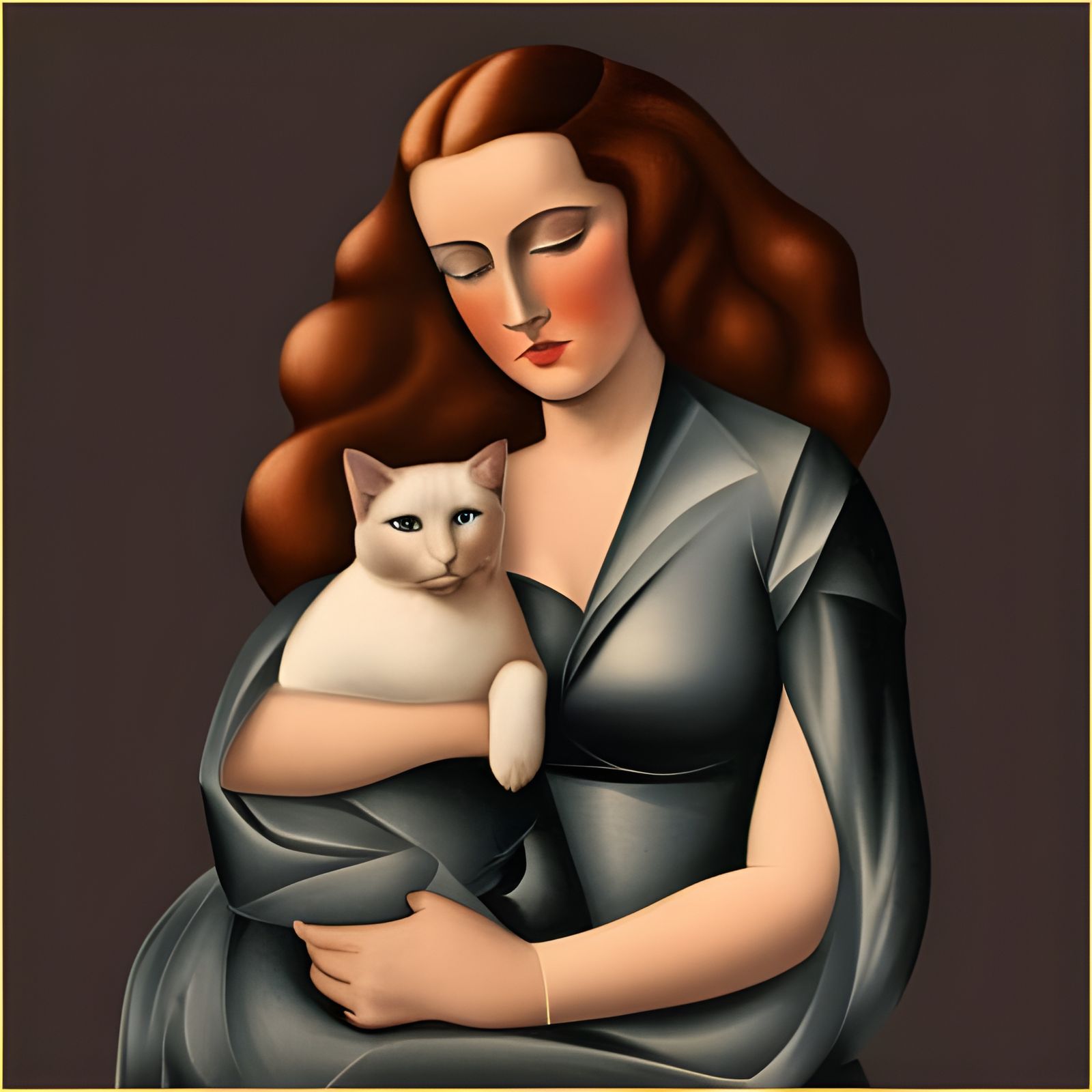 Art Deco Queen with Cat Portrait
