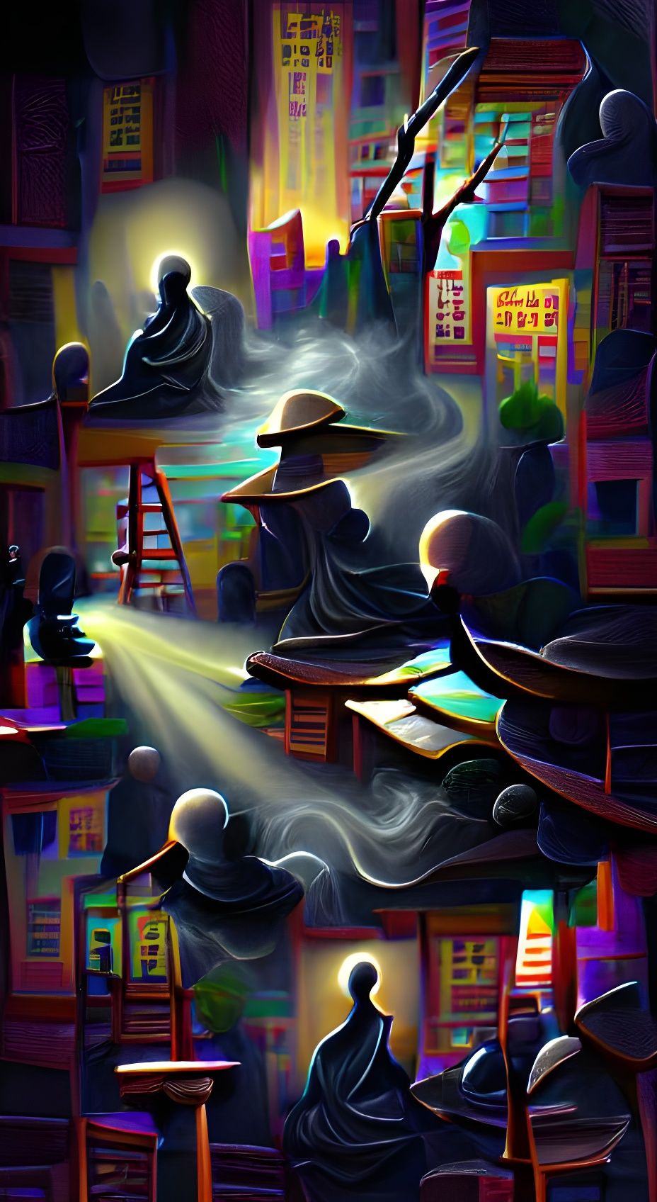 Zen Noir Cityscape: Mystery and Neon Lights