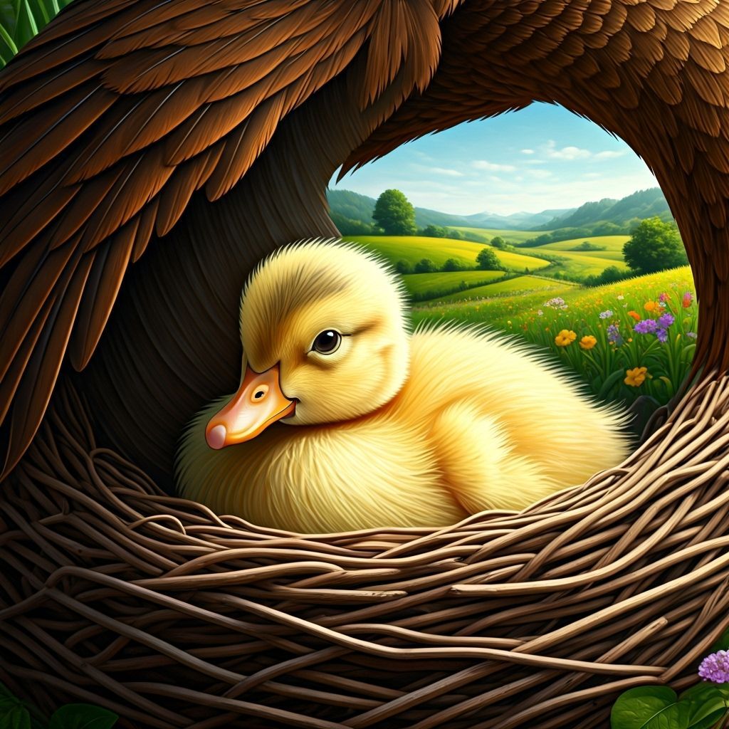Duckling in Nest, Kaleidoscope Art Style