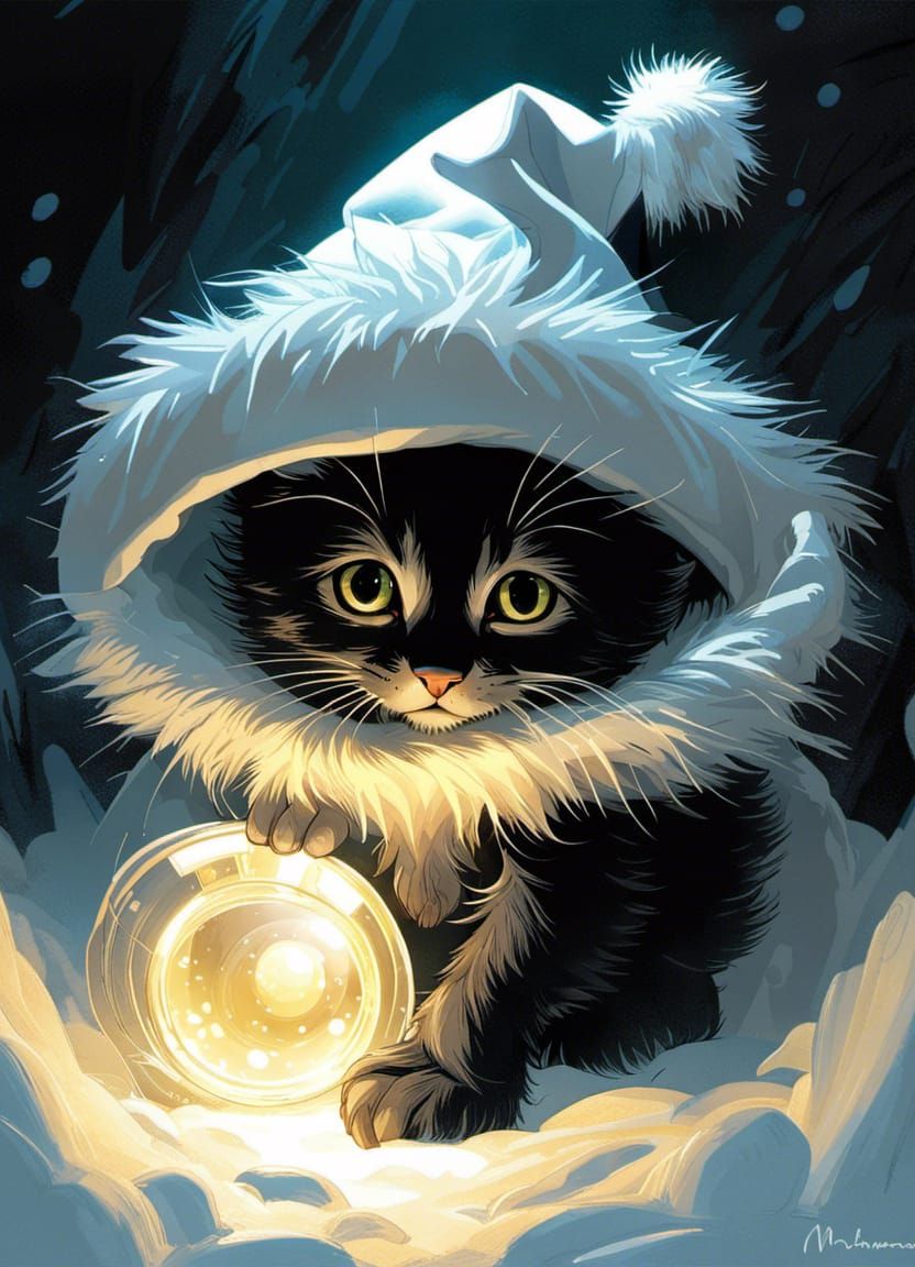 Cute Kitten Emerges from Bioluminescent Portal