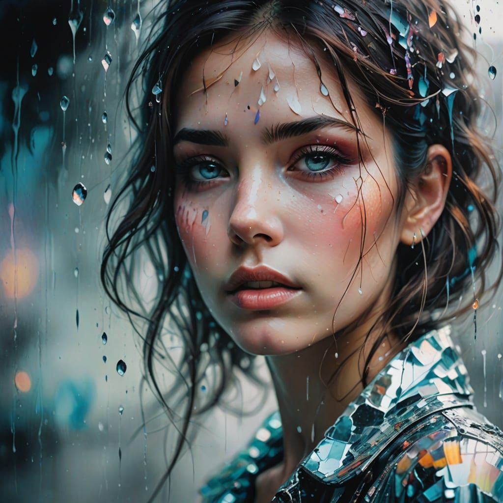 Ethereal Figure in Misty Mirror with Vibrant Hues