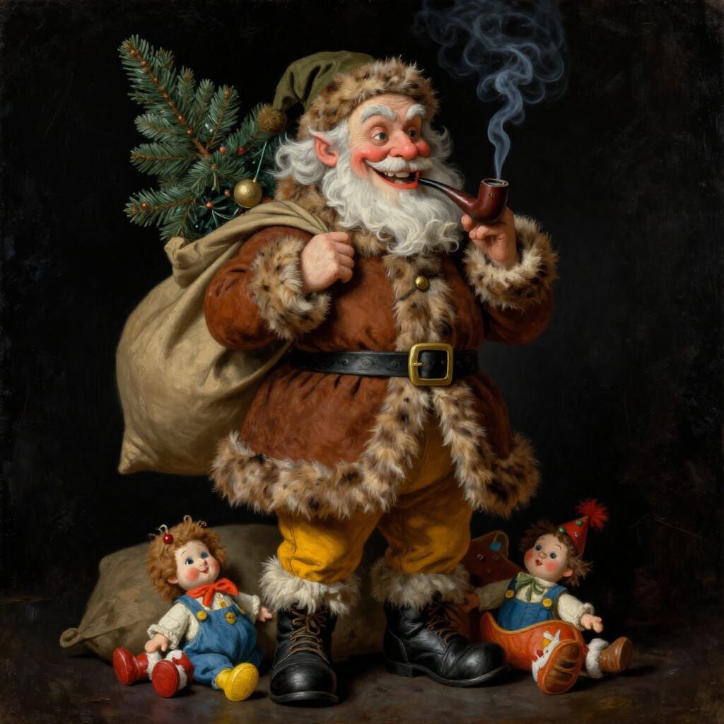 Mischievous 19th Century Father Christmas Decoration in Oil