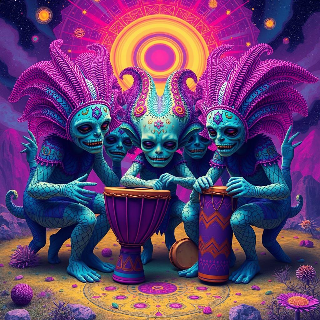 Psychedelic Octopus Drummer in Dreamy Digital Art