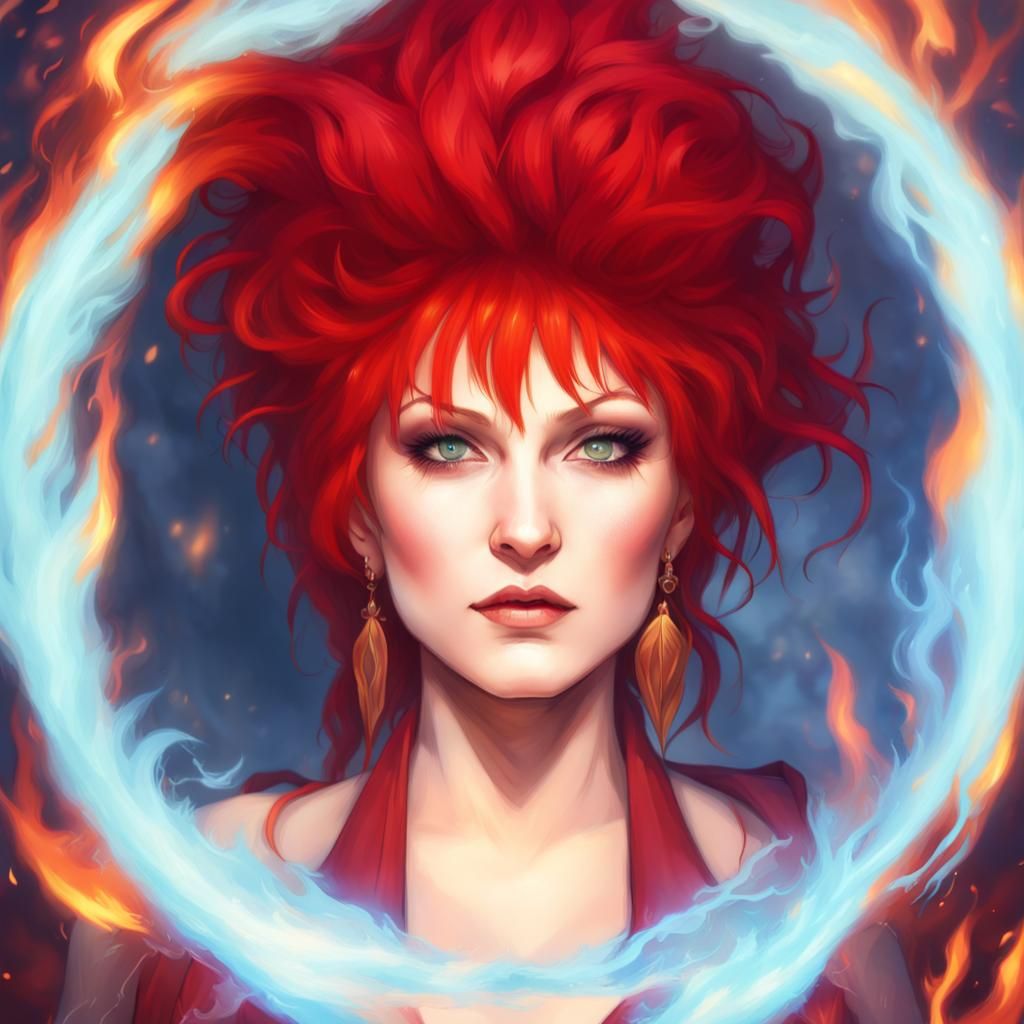 Fantasy Sorceress in Fire, Digital Art Portrait