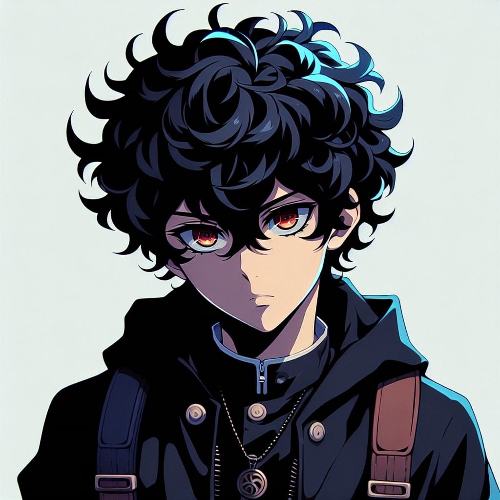 Anime-Style Illustration of a Boy with Red-Orange Eyes