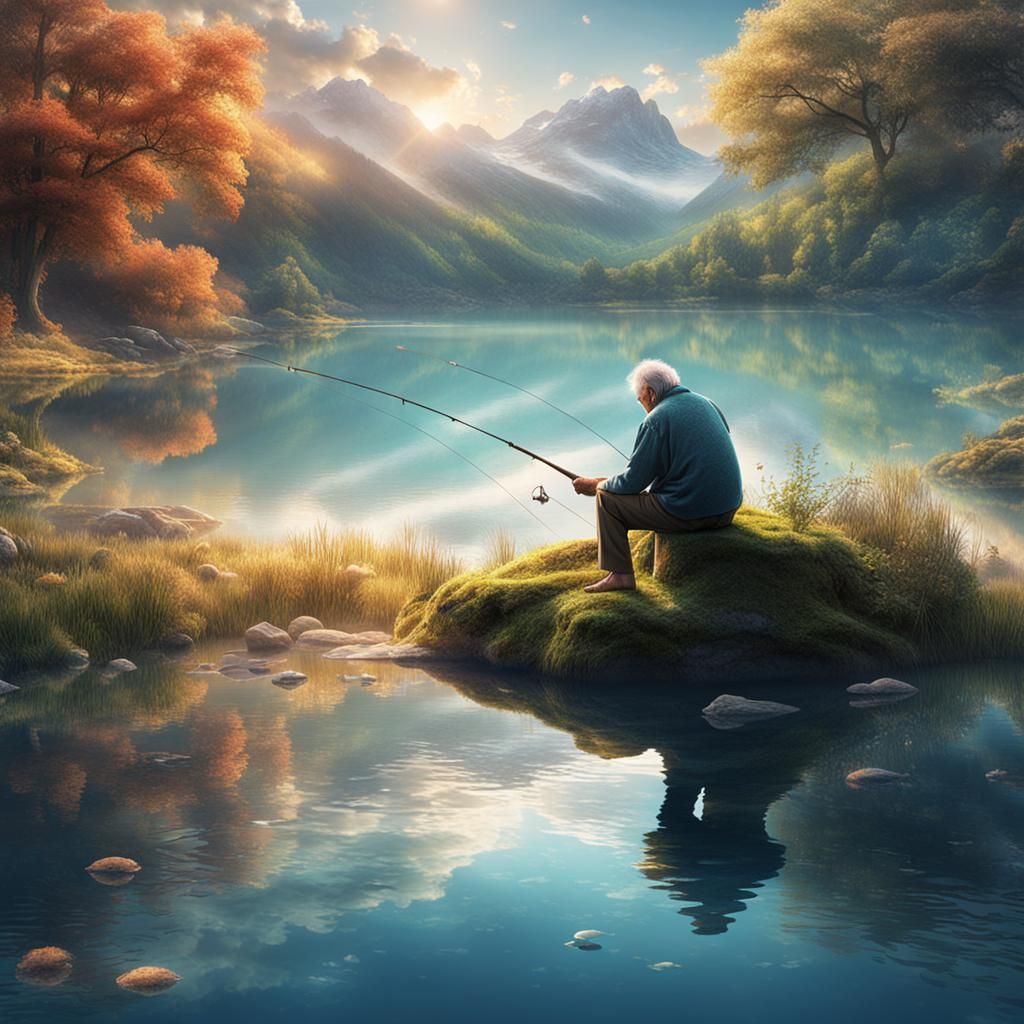 Dreamy Fantasy Landscape With Fisherman in 4K