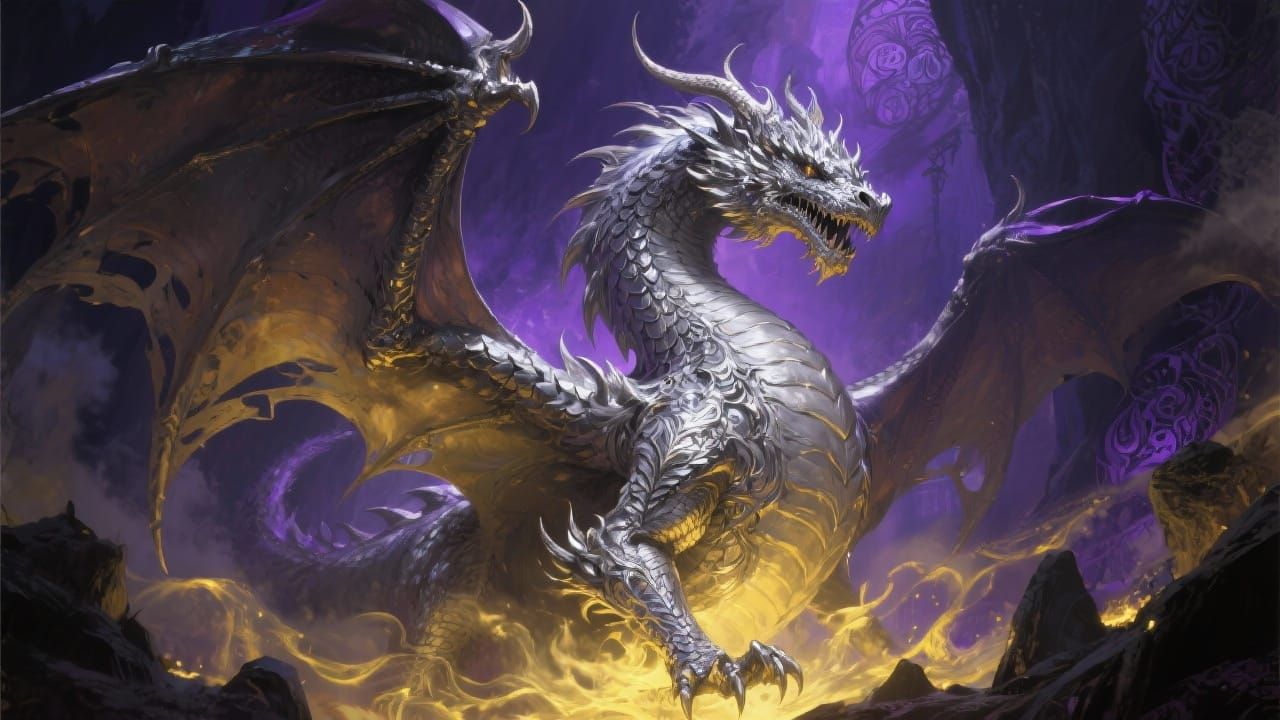 Majestic Silver Dragon in Dark Fantasy Style