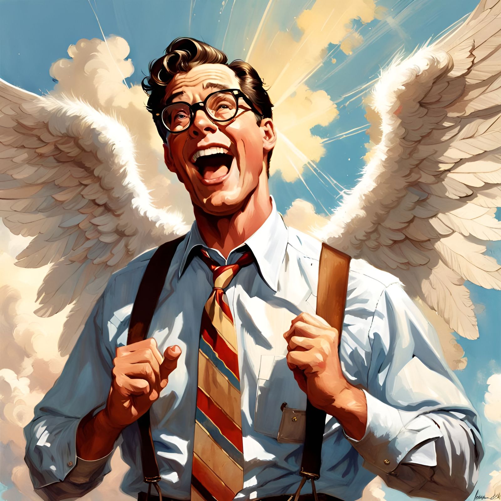 Happy Angelic Figure in Classic Illustration Style