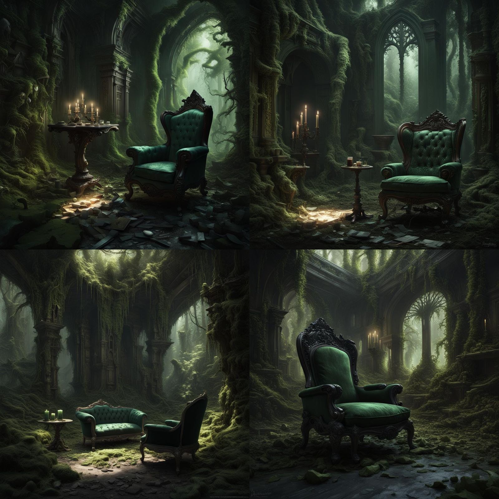 Gothic Forest with Abandoned Tea Salon, Dark Fantasy