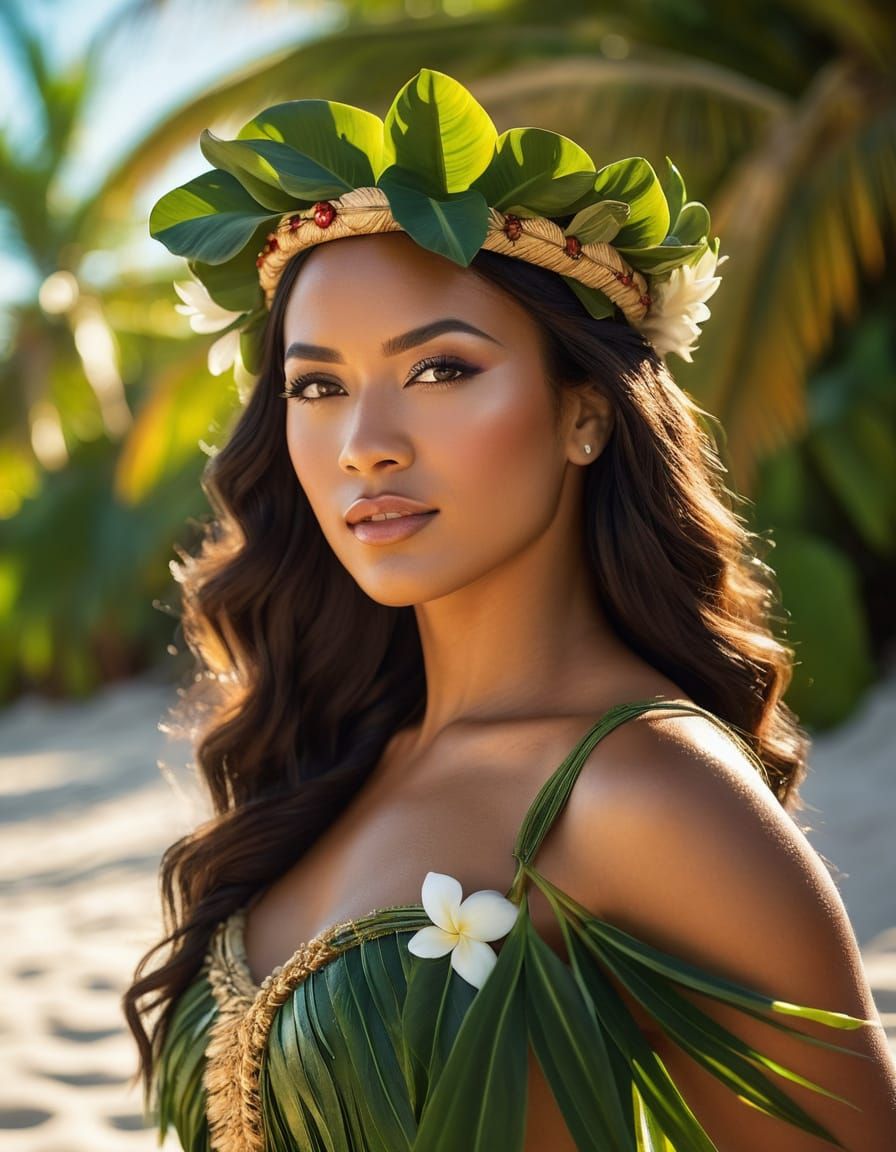 Hawaiian Hula Dancer in Tropical Impressionism Style