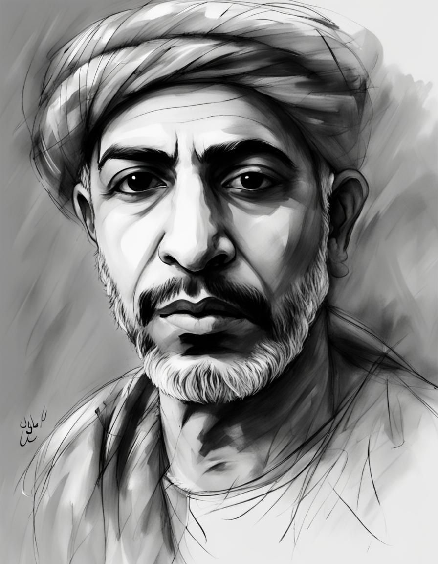 Pencil Sketch Portrait of Palestinian Poet