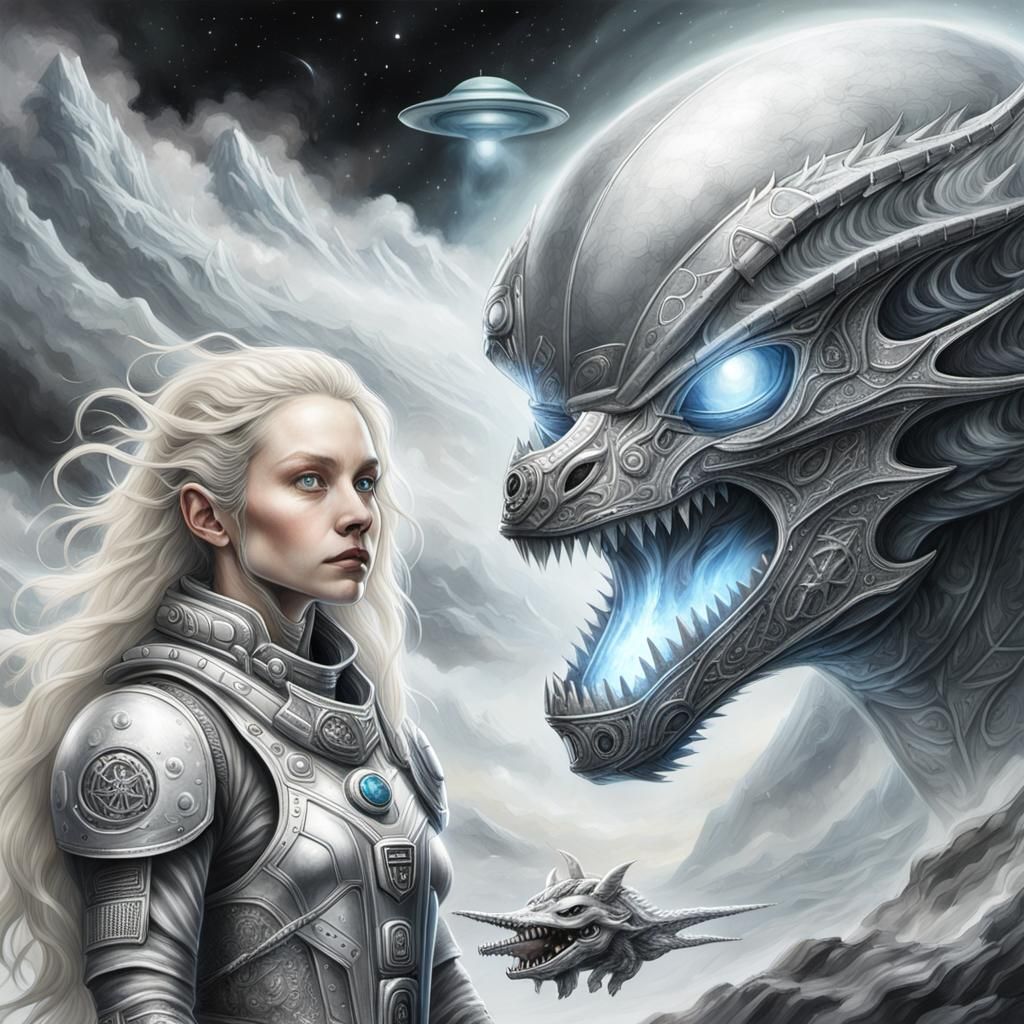 Space Viking on Dragon in UFO Mist