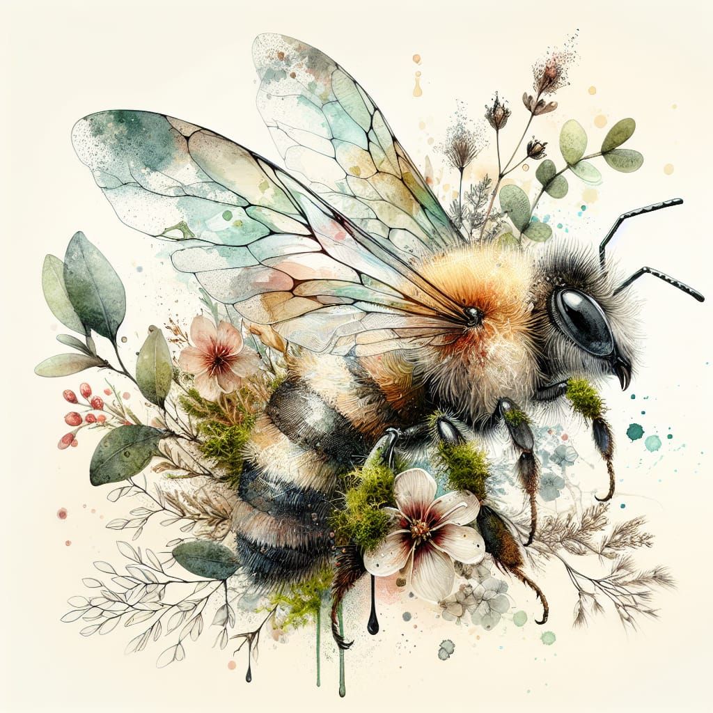 Dalle-- the moss plus small flowers bee prompt