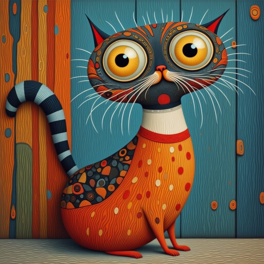 Whimsical Cat Portrait with Martian Swirls