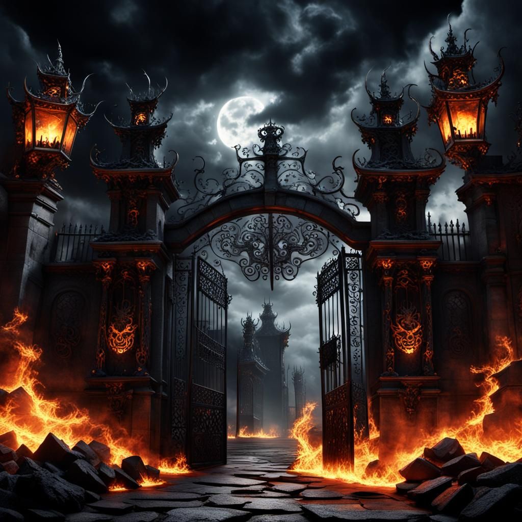 Towering Gates of Hell in Dark Fantasy Style