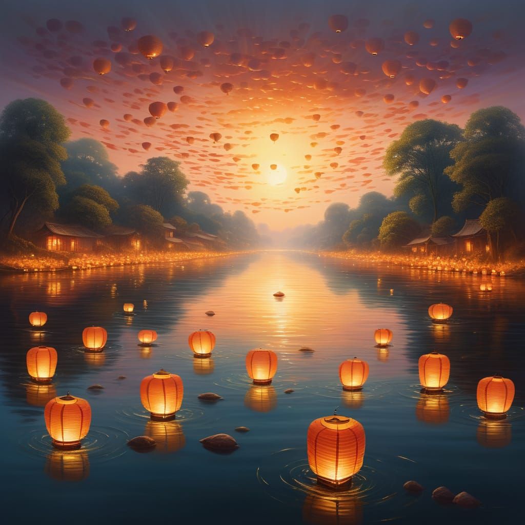 A River of floating Lanterns
