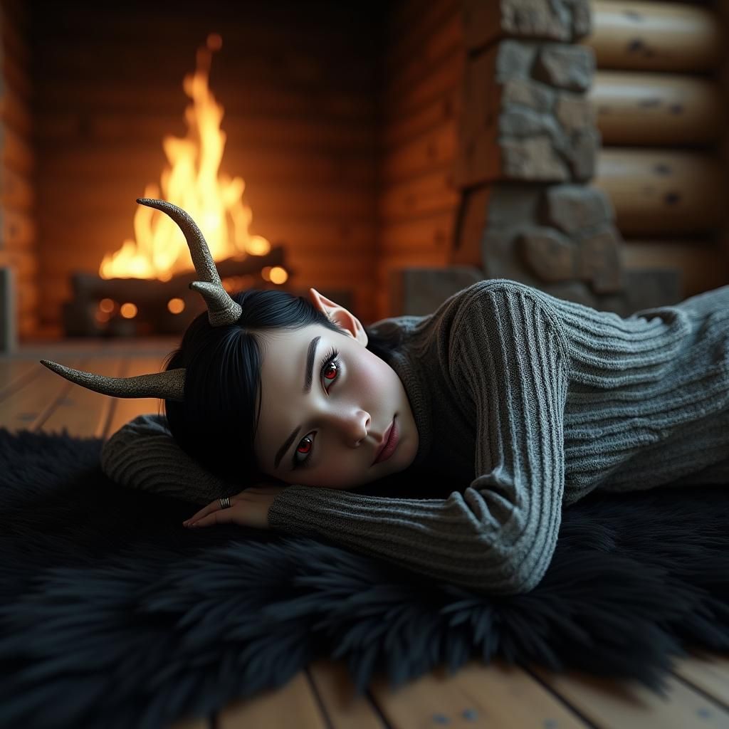 Enchanting Elf in Cozy Cabin: A Matte Painting