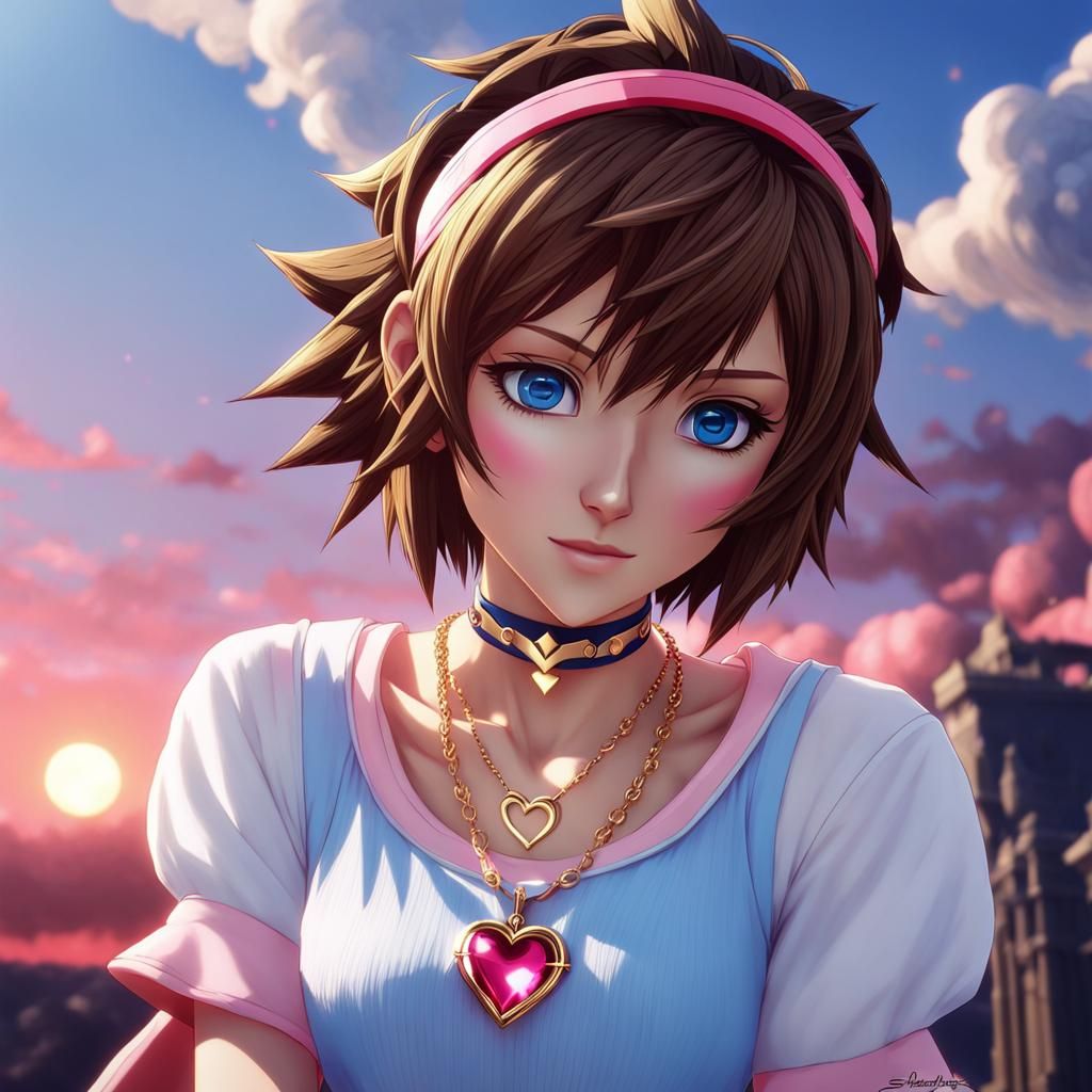 Anime Girl with Heart Necklace in Cel-Shaded Style