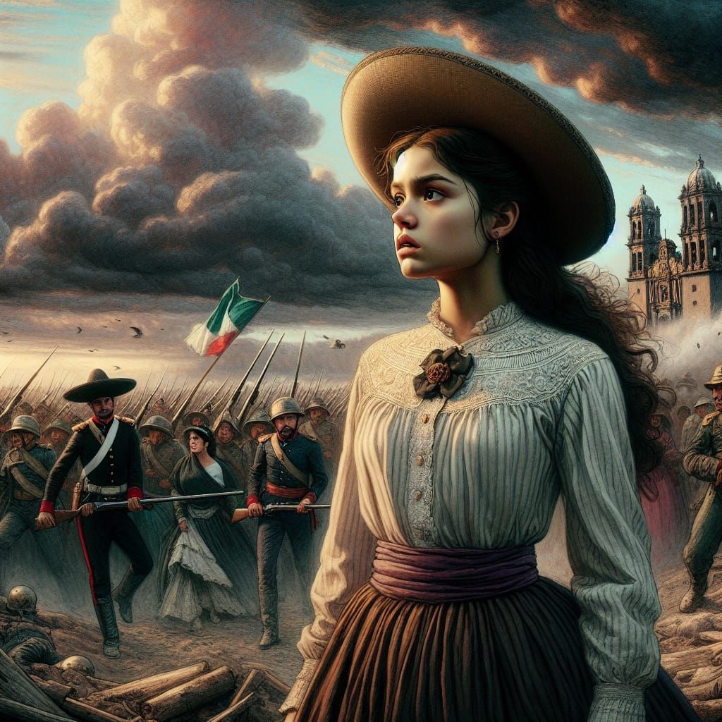 Mexican Girl at Battle of Puebla in Anime Style