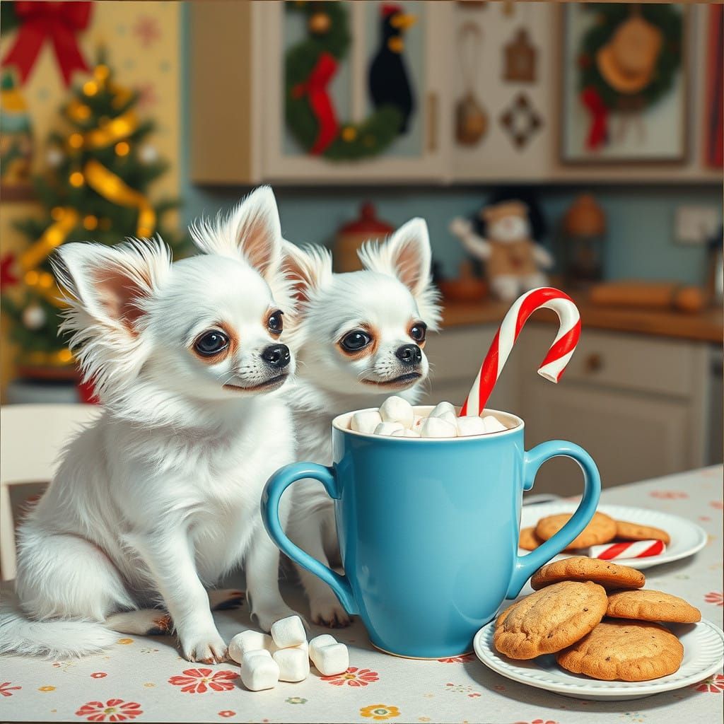 Chihuahuas Enjoy Hot Chocolate and Christmas Treats