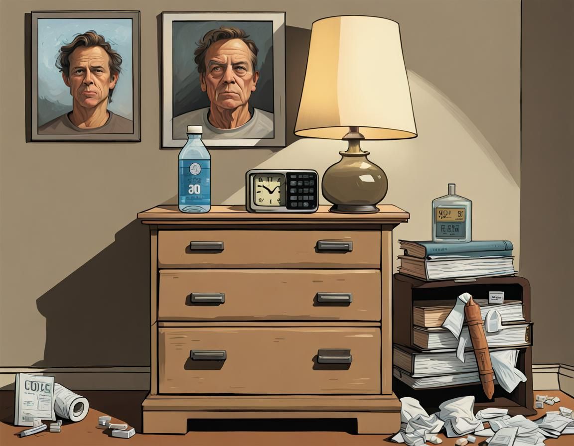 Nightstand Portrait with Clock and Book, Sinister Style