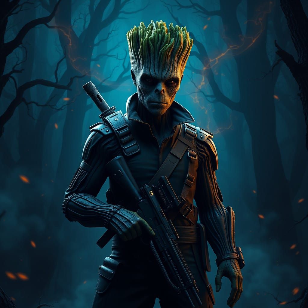 Dark Fantasy Vampire Hunter in Haunting Forest Landscape