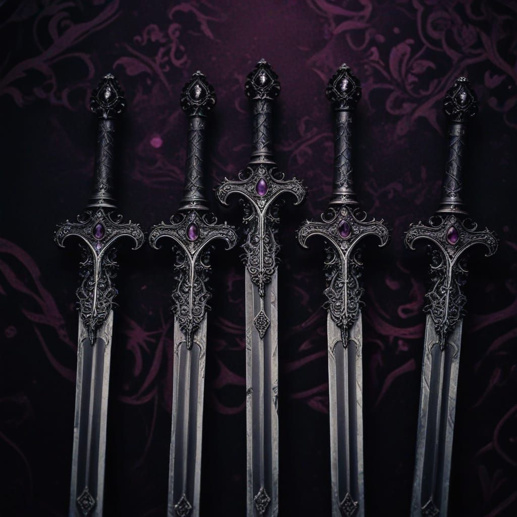 Obsidian Jewel Swords in Gothic Vampire Royalty Style