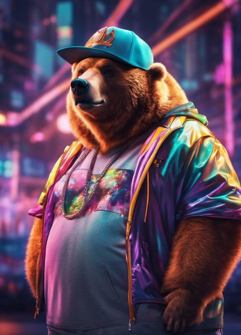 Grizzly Bear rapper, wearing hip-hop designer clothing