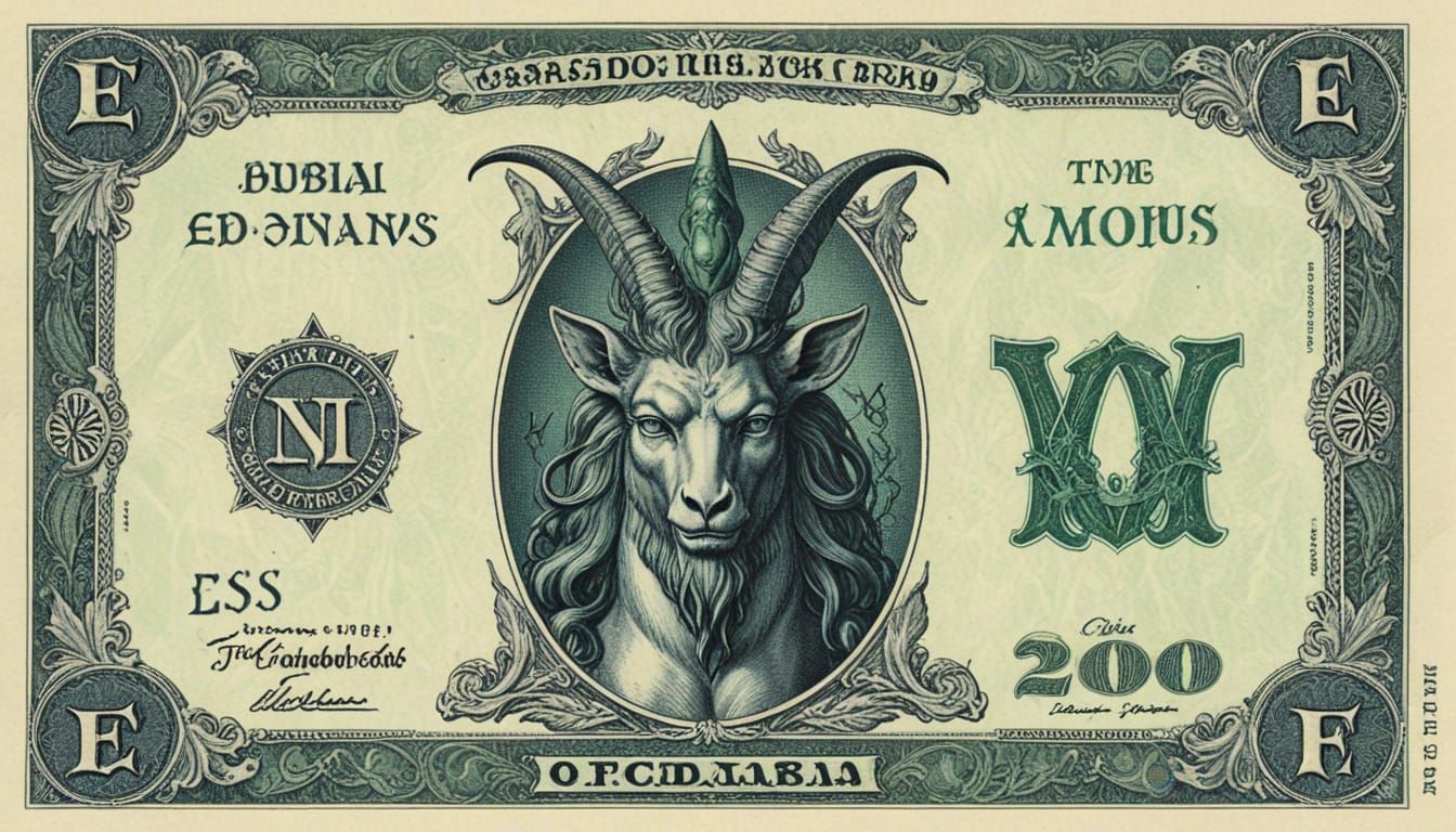 Baphomet Scheckles: Fantasy Currency Lithograph in Blue and ...