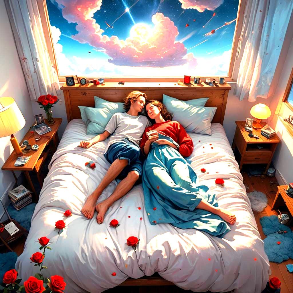 Galaxy Sky Bedroom: Lovers in a Fantasy Art Style