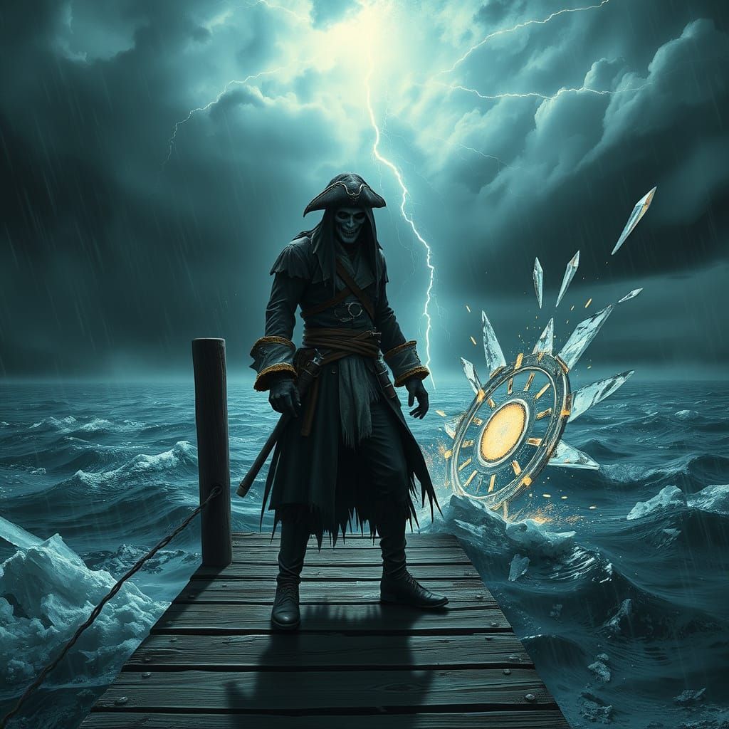 Vampire Ghost Pirate on Stormy Lake