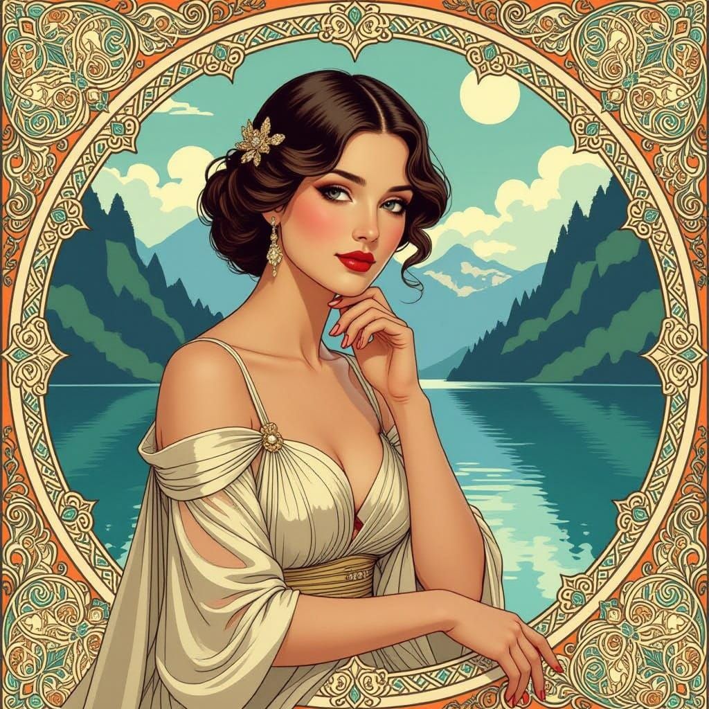 Elegant Woman in Art Nouveau Style