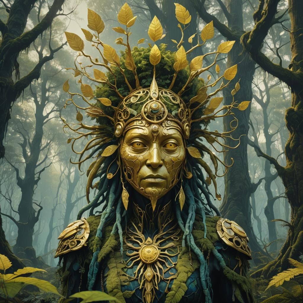 Ornate Lemon-Headed Creature in Mystical Forest