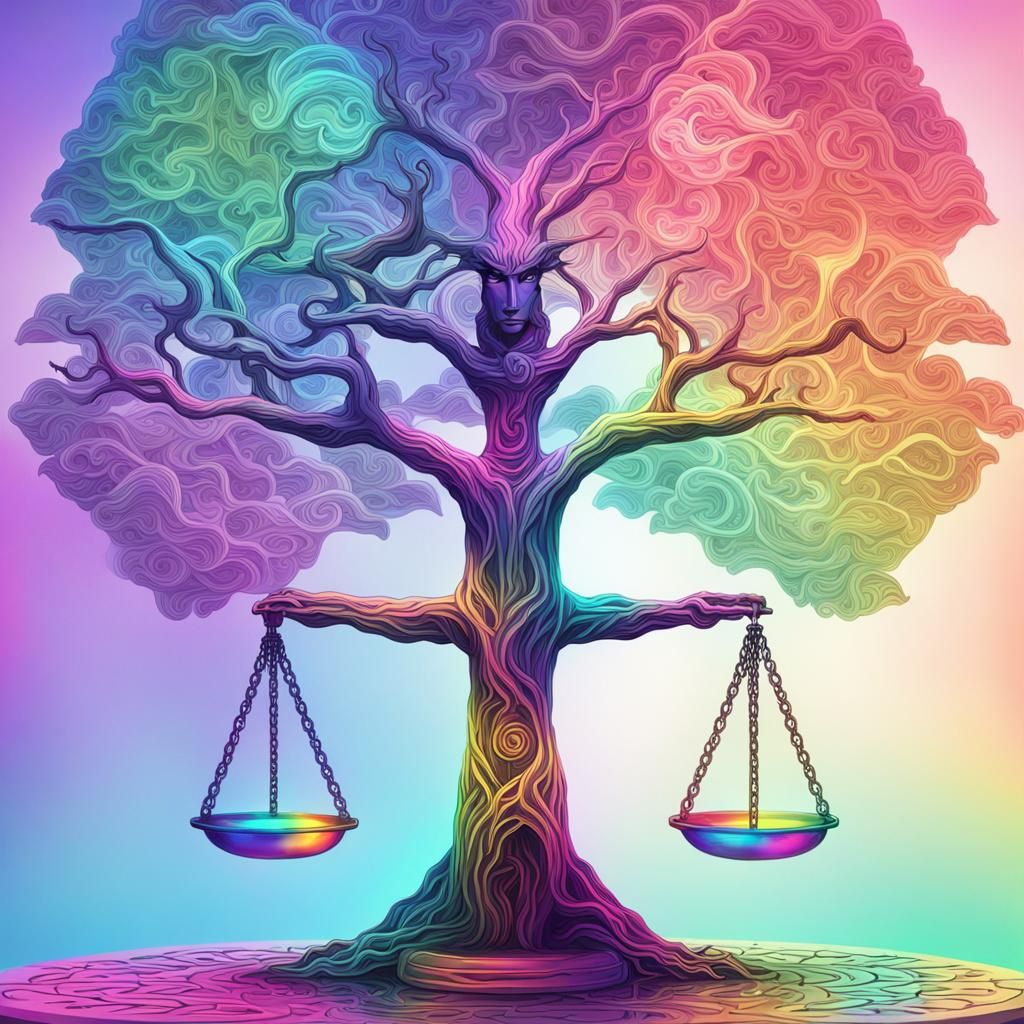 Rainbow Tree of Life with Scales in Synthwave Style