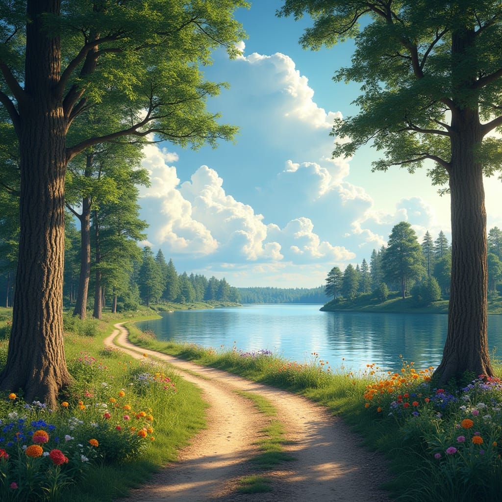 Swedish Landscape with Majestic Lake and Framing Trees