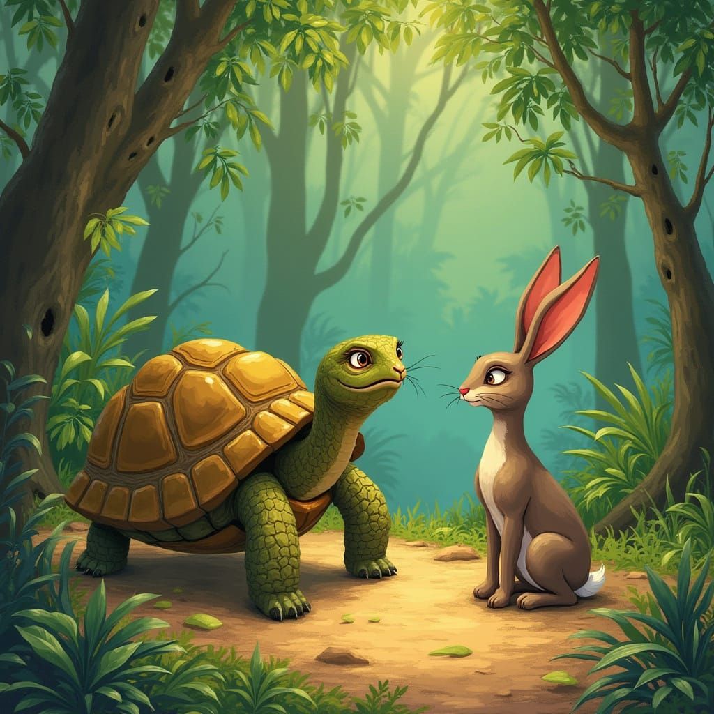 Turtle and Rabbit in Ancient Indian Forest
