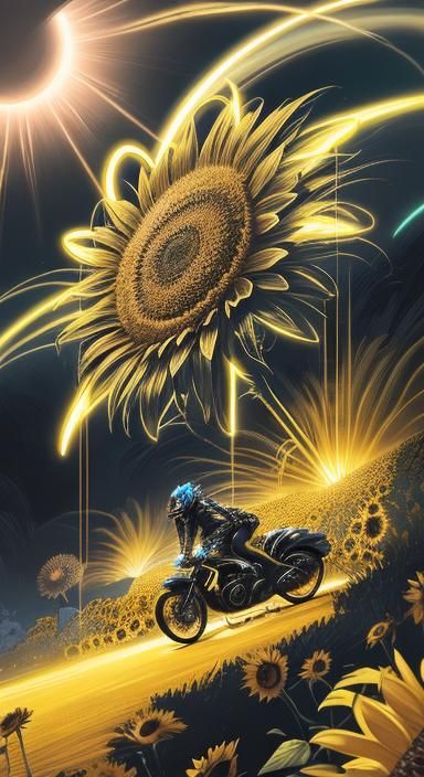 Electric Retro Bike Merges with Sunflower Field