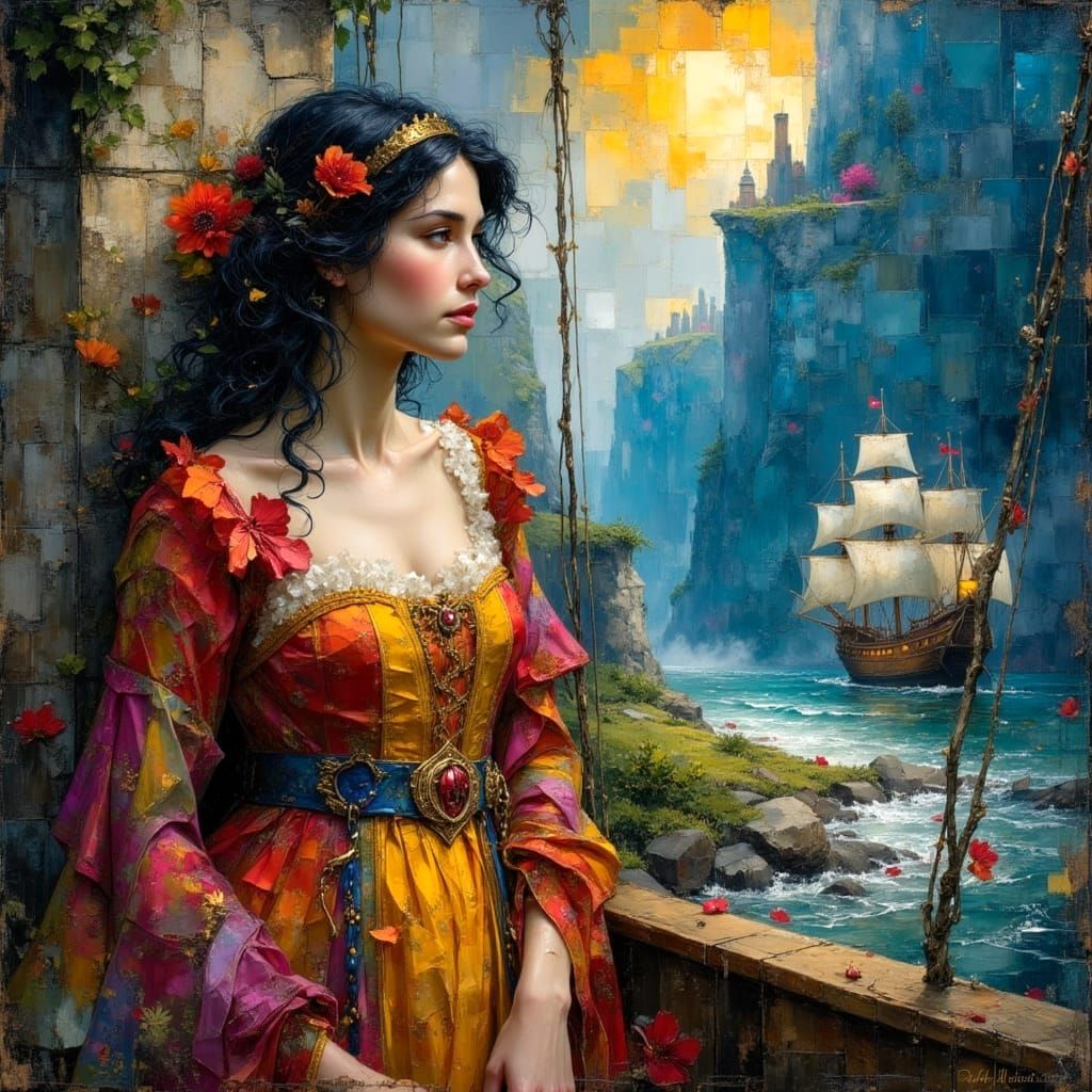 Pirate King and Queen on Ship, Dark Fantasy Painting