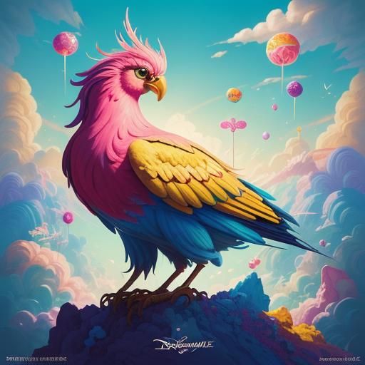 Candy Phoenix with Broken Wing: Digital Illustration